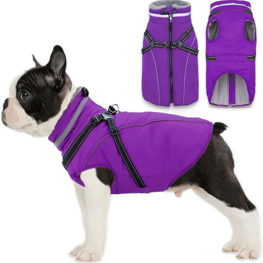 Dog Coat with Harness Built in, Waterproof Windproof Reflective Warm Puffer